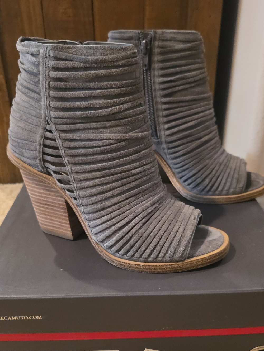 Vince Camuto Suede Peep-Toe Block Heel Booties